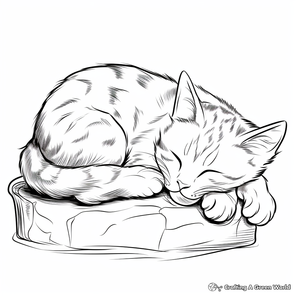 Snoozing Kitten Printable Coloring Pages 1