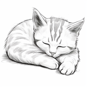 Snoozing Kitten Printable Coloring Pages 2