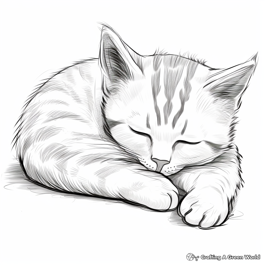 Snoozing Kitten Printable Coloring Pages 2