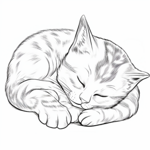 Snoozing Kitten Printable Coloring Pages 3