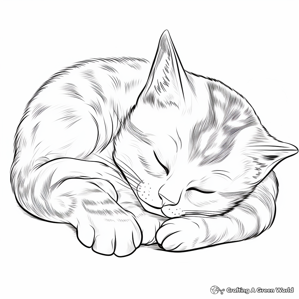 Snoozing Kitten Printable Coloring Pages 3