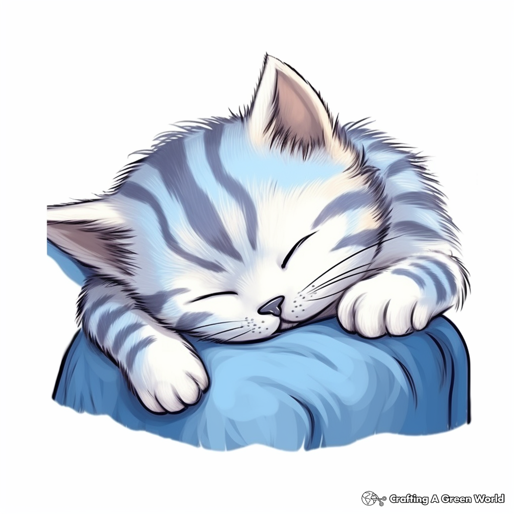Snoozing Kitten Printable Coloring Pages 4
