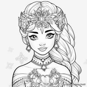 Snowflakes and Winter Princess Coloring Pages for Children 1