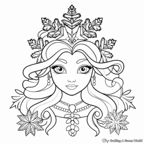 Snowflakes and Winter Princess Coloring Pages for Children 3