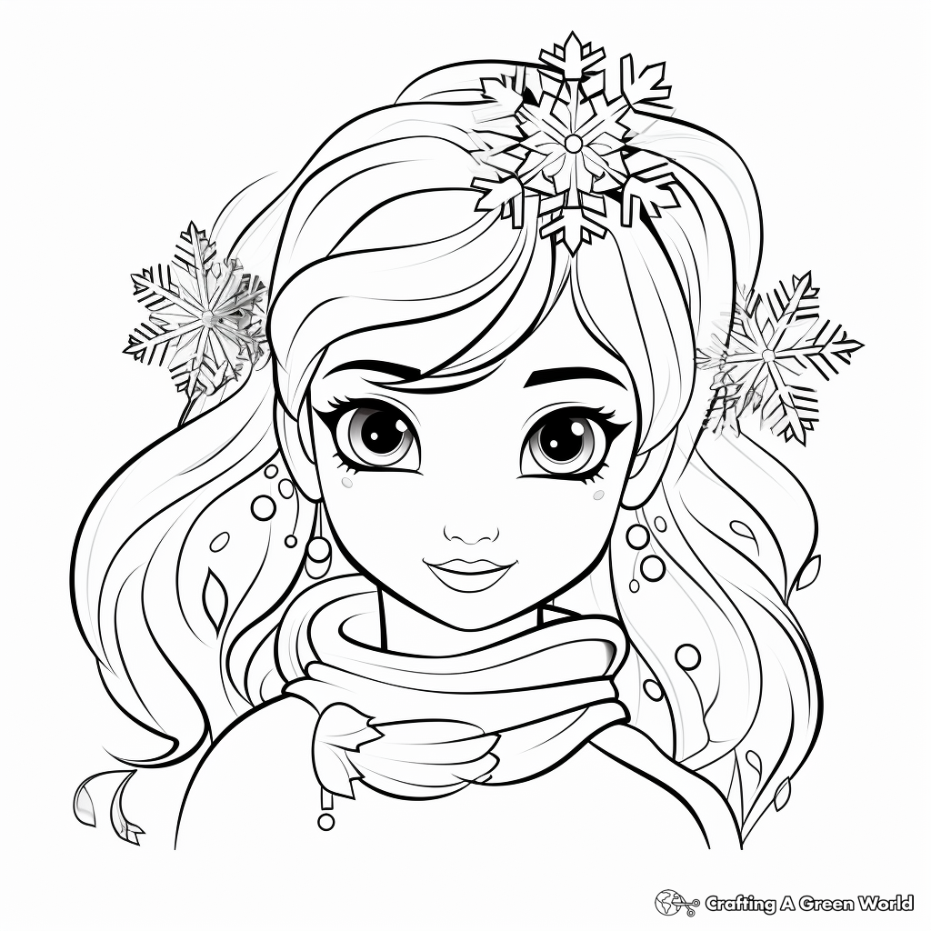 Snowflakes and Winter Princess Coloring Pages for Children 4