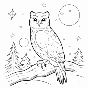 Snowy Owl at Night Coloring Pages 3