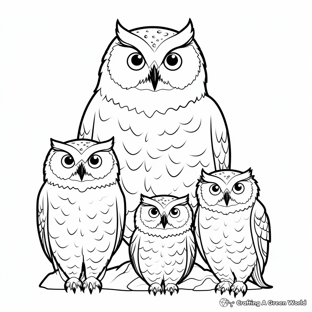 Snowy Owl Family Coloring Sheets 1
