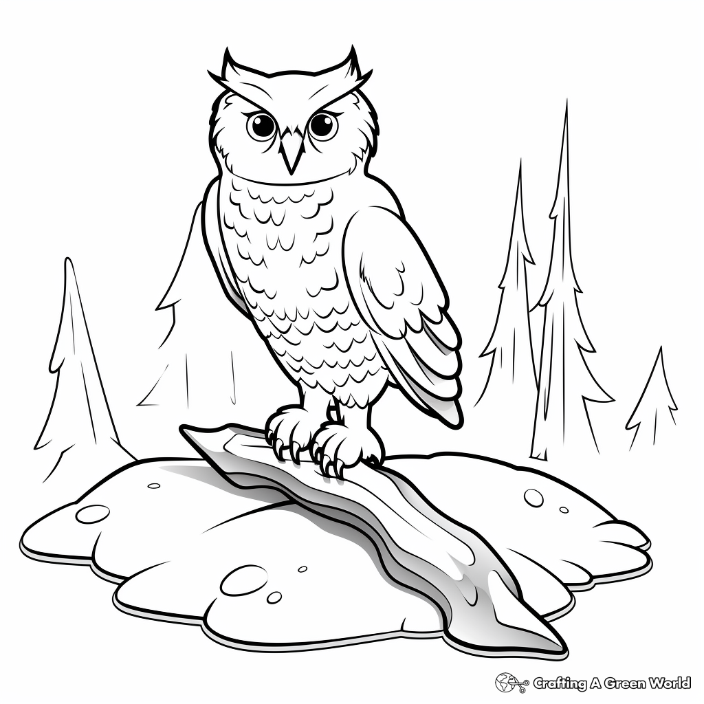 Snowy Owl in Forest Coloring Pages 1