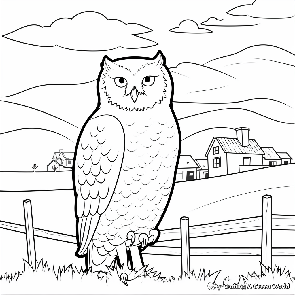 Snowy Owl in Landscape Coloring Pages 1
