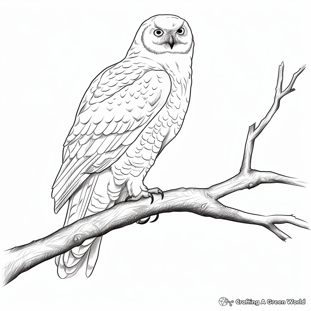 Snowy Owl Perching on Branch Coloring Pages 1