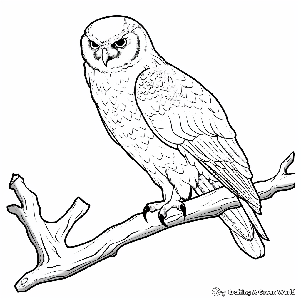 Snowy Owl Perching on Branch Coloring Pages 2