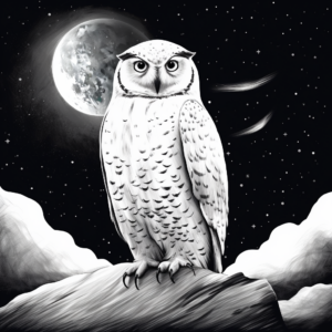 Snowy Owl with Moon Background Coloring Pages 1