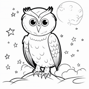 Snowy Owl with Moon Background Coloring Pages 2