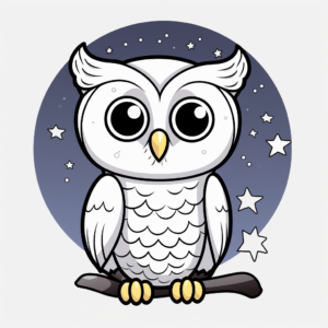 Snowy Owl with Moon Background Coloring Pages 3