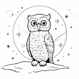 Snowy Owl with Moon Background Coloring Pages 4