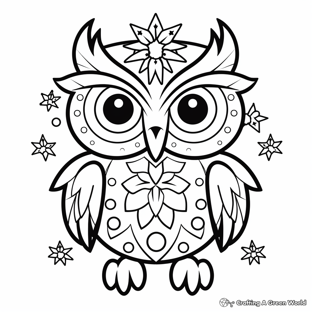 Snowy Owl with Snowflakes Coloring Pages 3