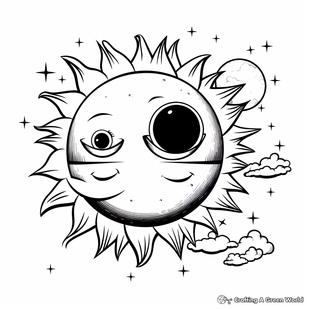 Solar Eclipse: Sun and Moon Coloring Pages 1