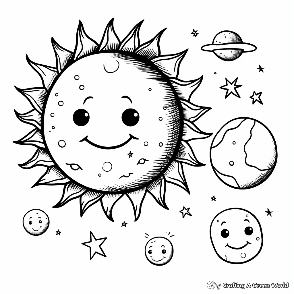 Solar Eclipse: Sun and Moon Coloring Pages 4