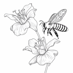 Solitary Bee and Tiger Lily Coloring Pages 1
