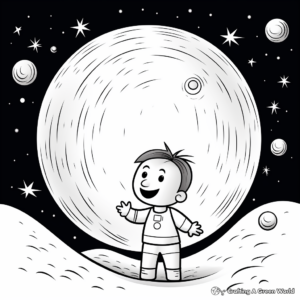 Space-Themed Full Moon and Stars Coloring Pages 1