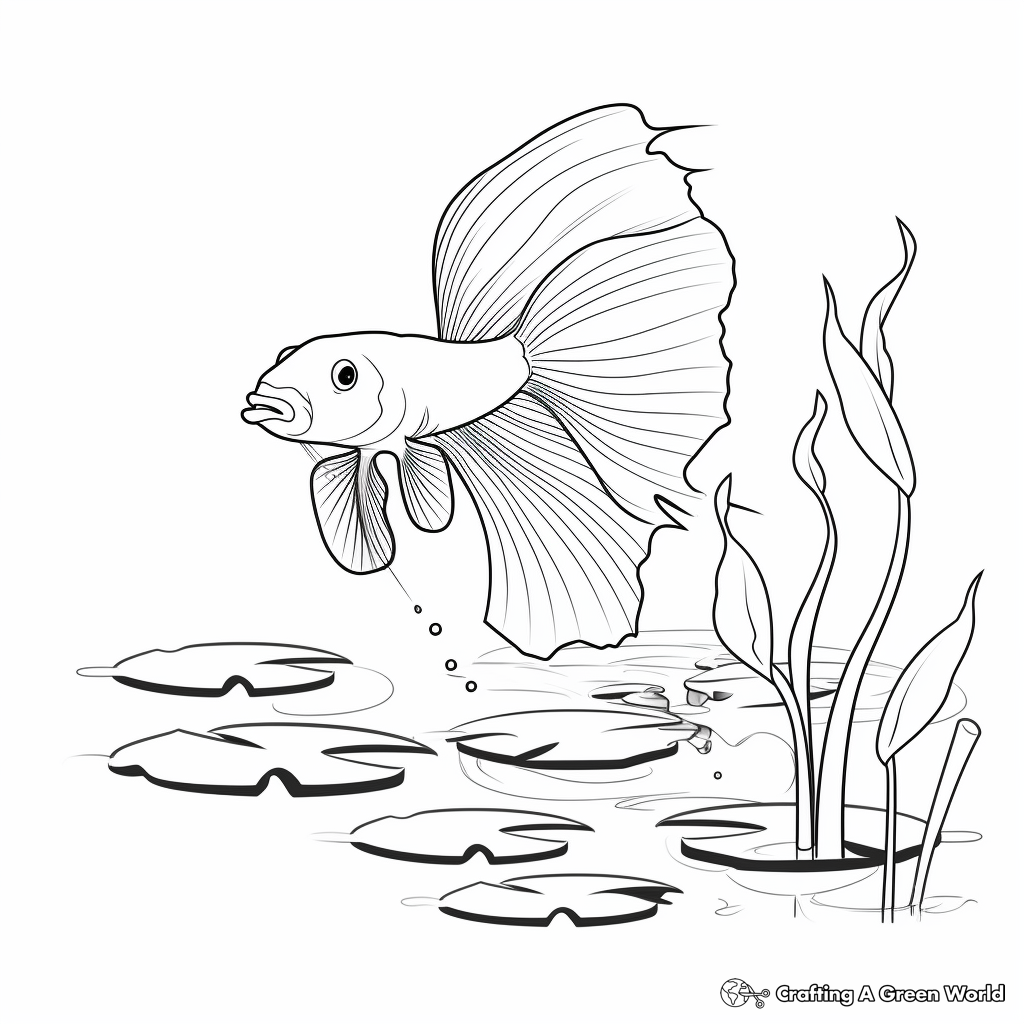Spade Tail Betta Fish Nature Scene Coloring Pages 1