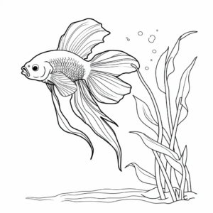 Spade Tail Betta Fish Nature Scene Coloring Pages 2