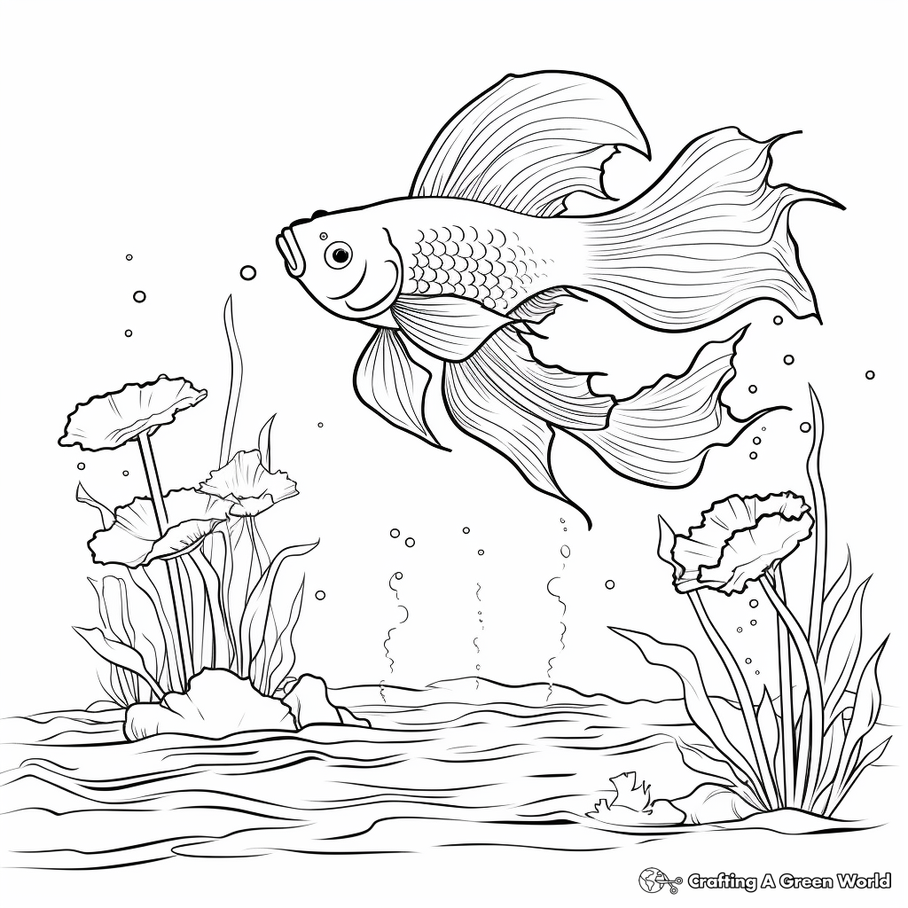Spade Tail Betta Fish Nature Scene Coloring Pages 3