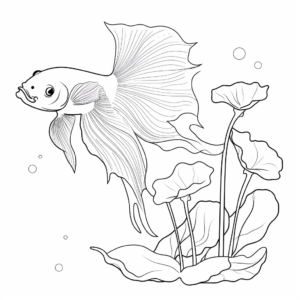 Spade Tail Betta Fish Nature Scene Coloring Pages 4