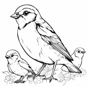 Sparrow Family Coloring Pages: Male, Female, and Chicks 4