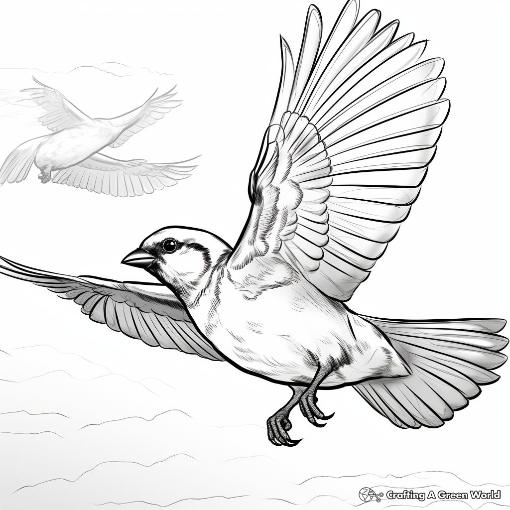 Sparrow in Flight: Sky-Scene Coloring Pages 2