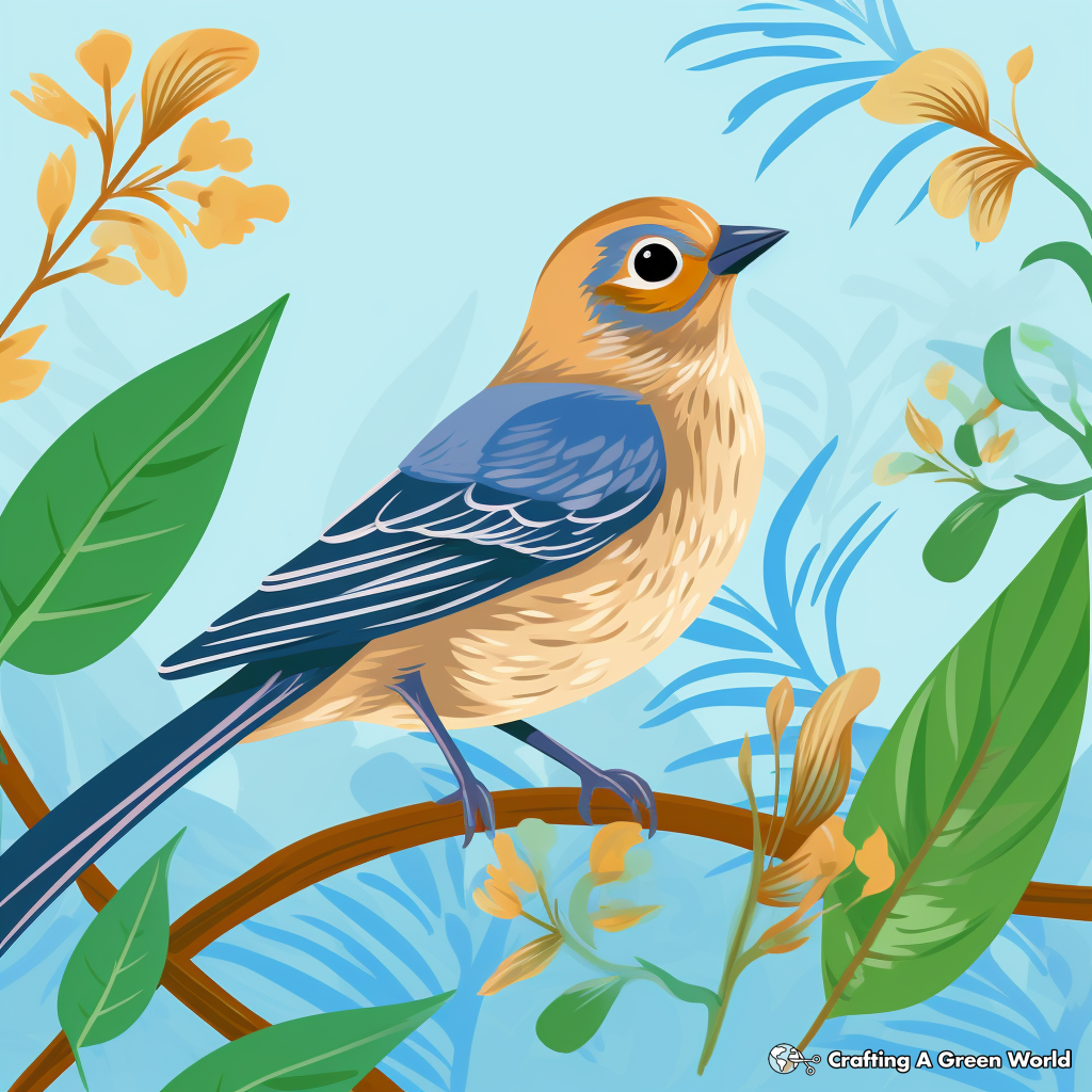 Sparrow in Nature: Spring-Scene Coloring Pages 2