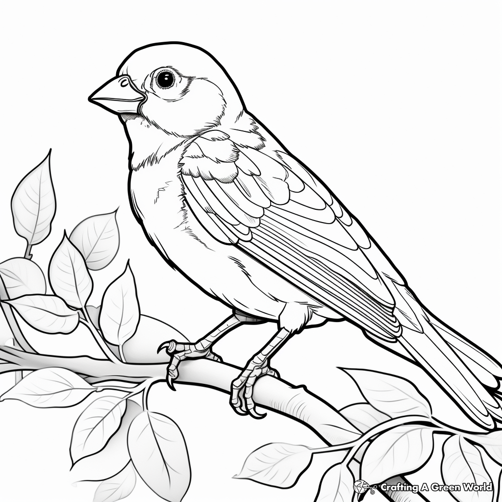 Sparrow in Nature: Spring-Scene Coloring Pages 3