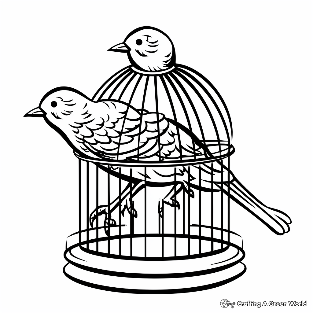 Sparrow in Simple Bird Cage Coloring Pages 1