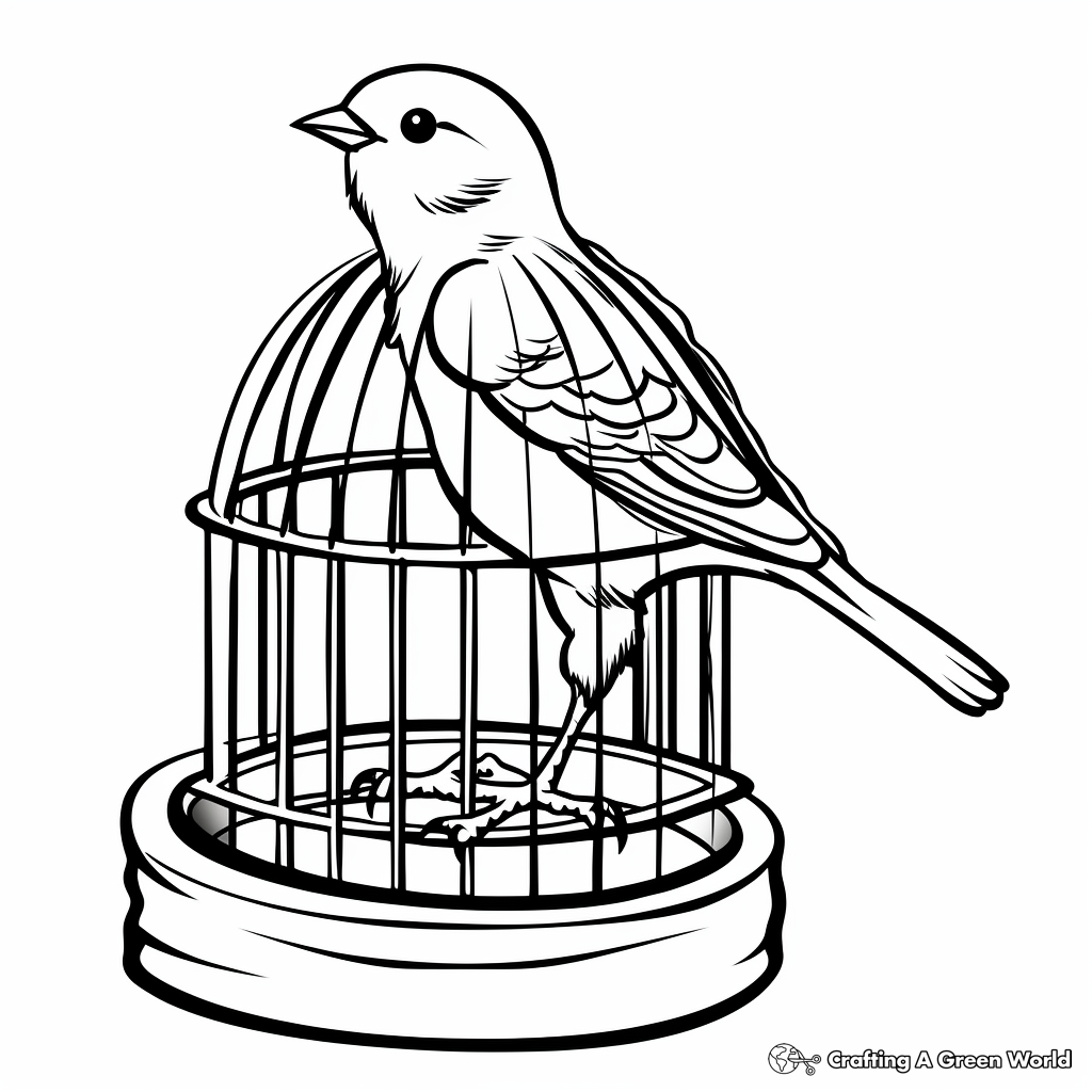 Sparrow in Simple Bird Cage Coloring Pages 2