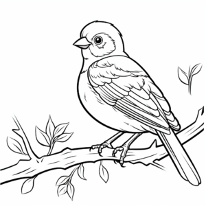 Sparrow in Snow: Winter-Scene Coloring Pages 3