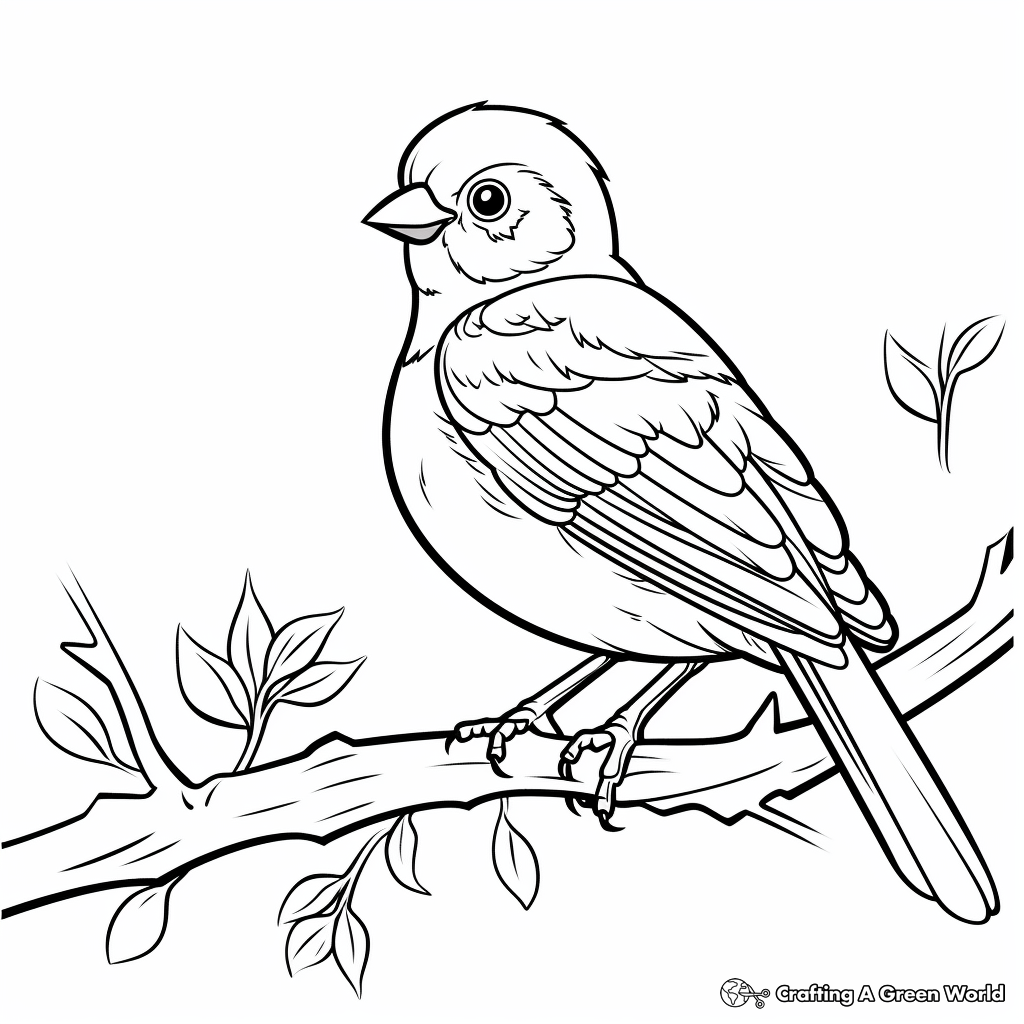 Sparrow in Snow: Winter-Scene Coloring Pages 4