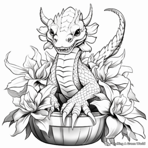 Spectacular Dragon with Orchids Coloring Pages 2