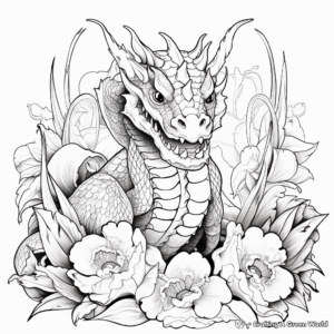 Spectacular Dragon with Orchids Coloring Pages 3