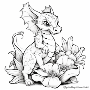 Spectacular Dragon with Orchids Coloring Pages 4