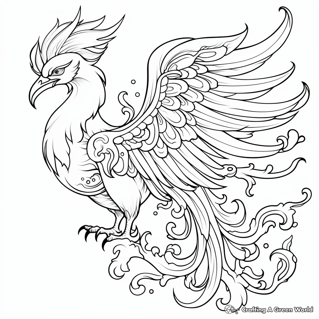 Spectacular Phoenix Bird Coloring Pages for Adults 3