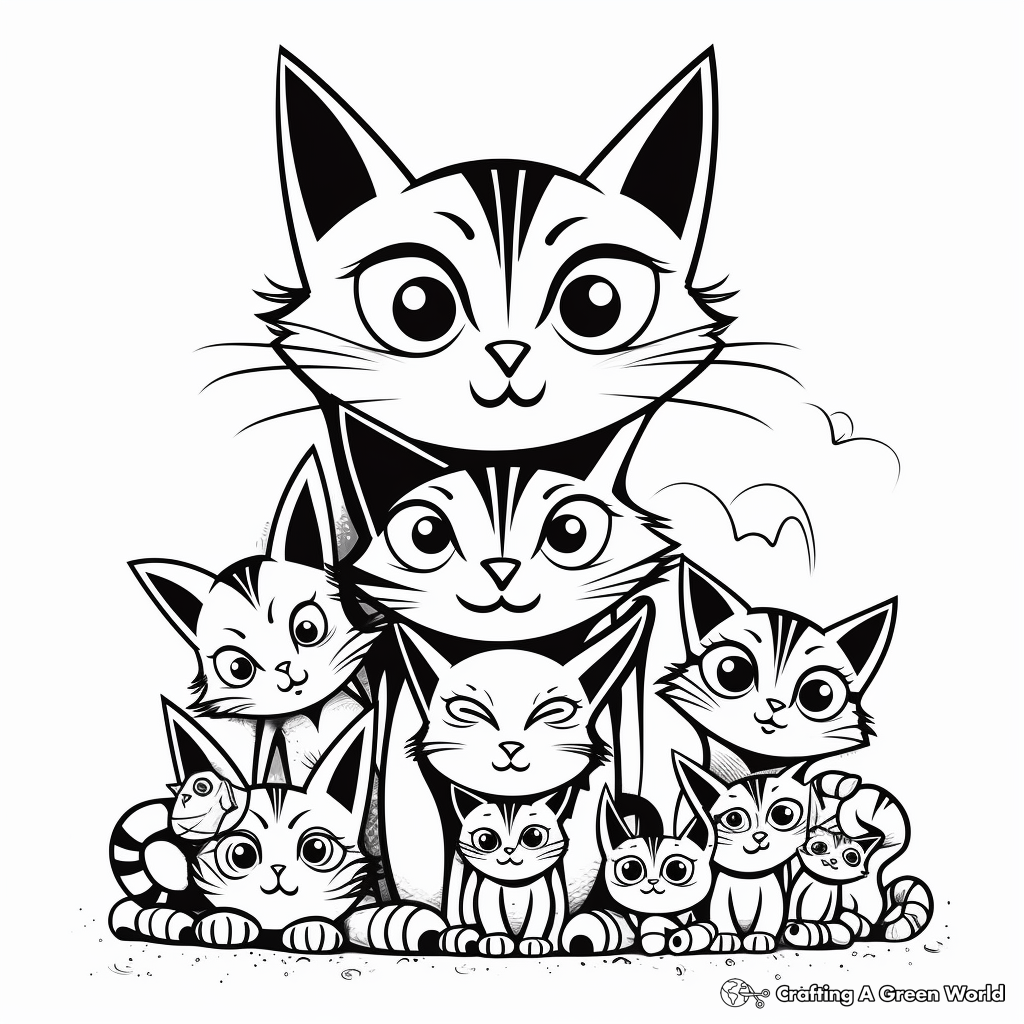 Sphynx Cat Family Coloring Pages: Mom, Dad, and Kittens 1