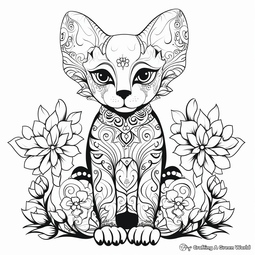 Sphynx cat with Unique Patterns Coloring Pages 1