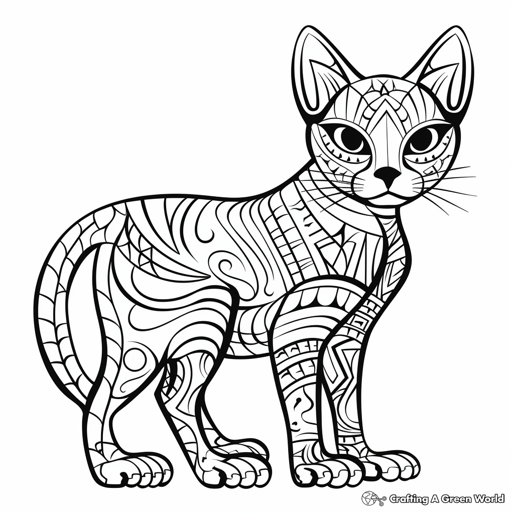 Sphynx cat with Unique Patterns Coloring Pages 3
