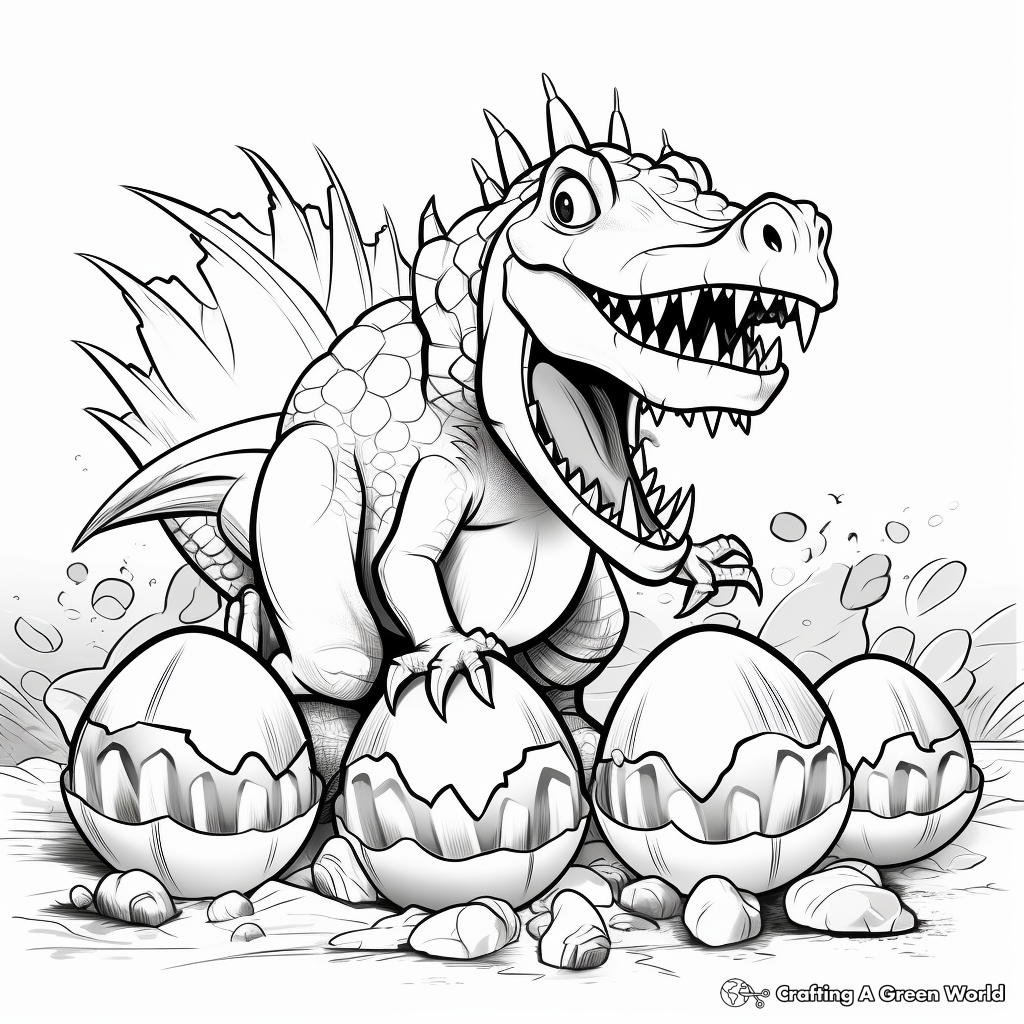 Spinosaurus and T-Rex Dinosaur Egg Hatching Coloring Pages 2