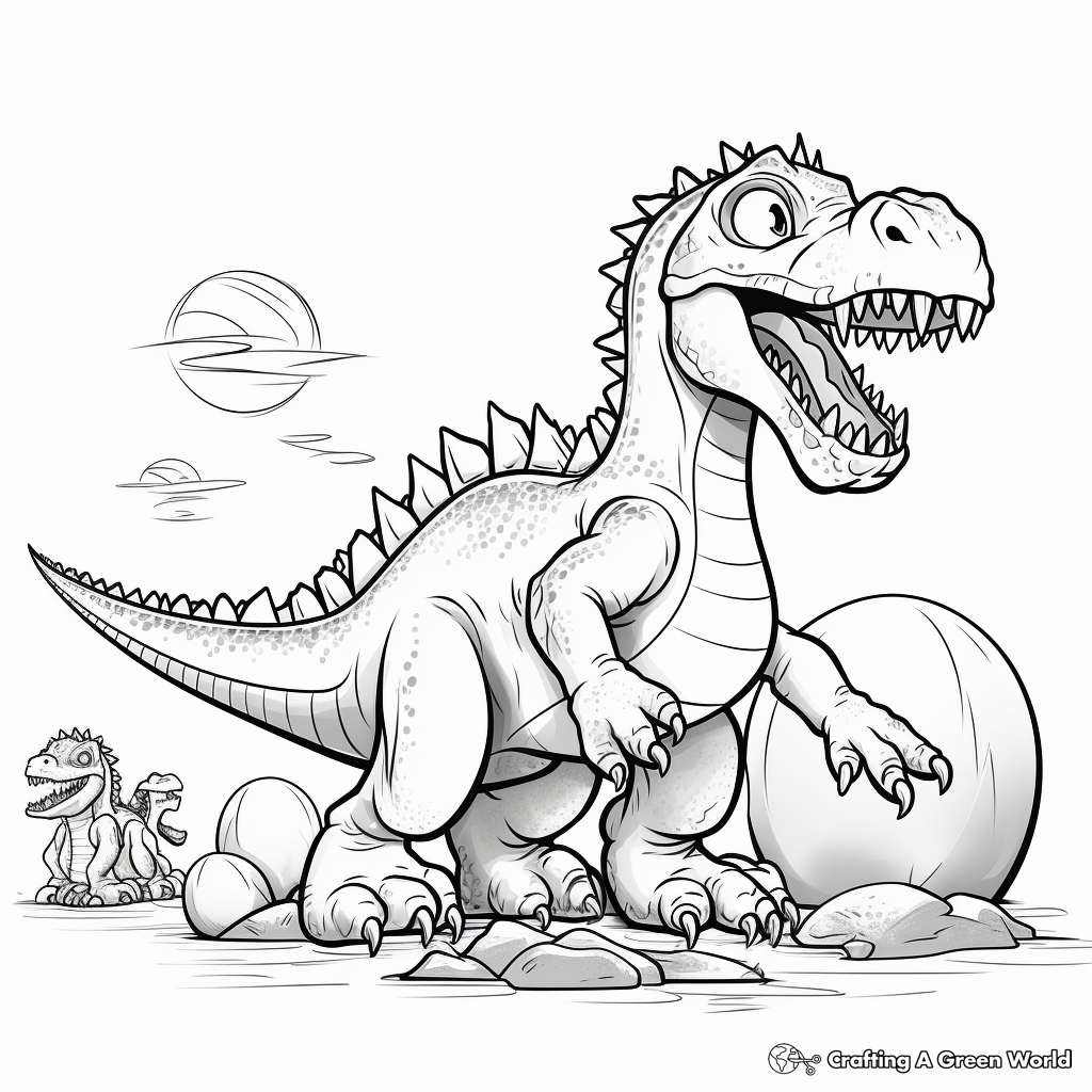 Spinosaurus and T-Rex Dinosaur Egg Hatching Coloring Pages 4