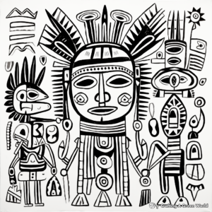 Spirited Maya God Amate Bark Painting Coloring Pages 1