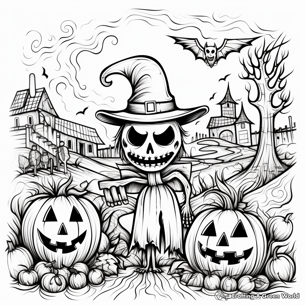 Spooky Halloween Scene Coloring Pages 2