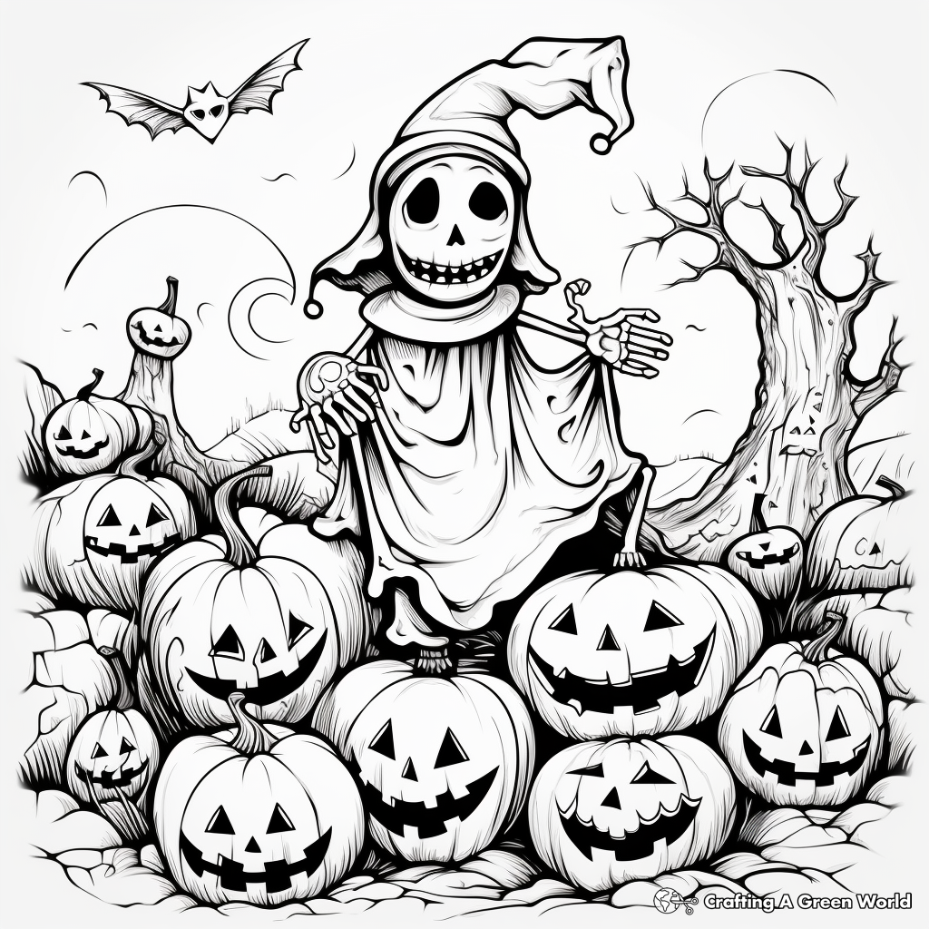 Spooky Halloween Scene Coloring Pages 3