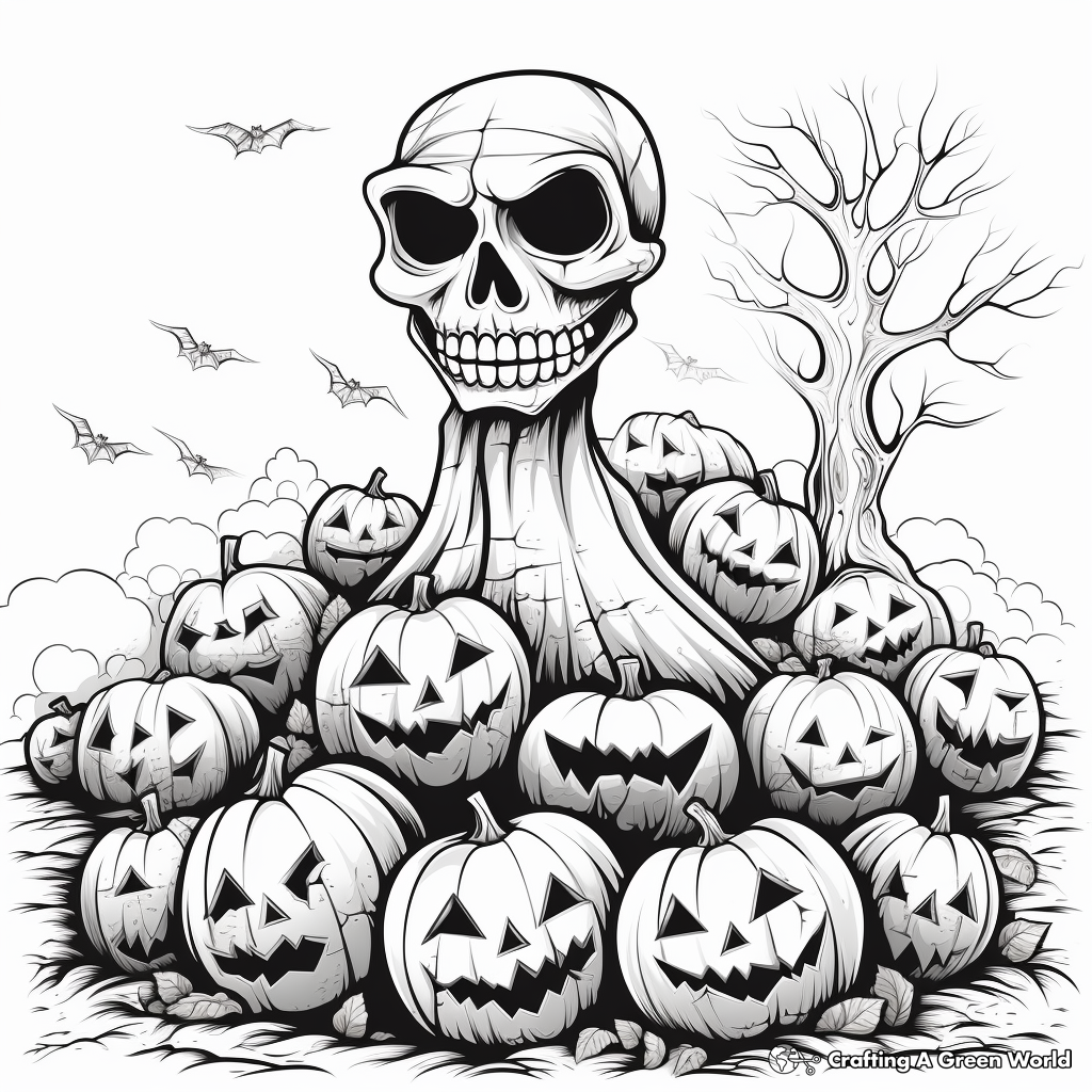 Spooky Halloween Scene Coloring Pages 4