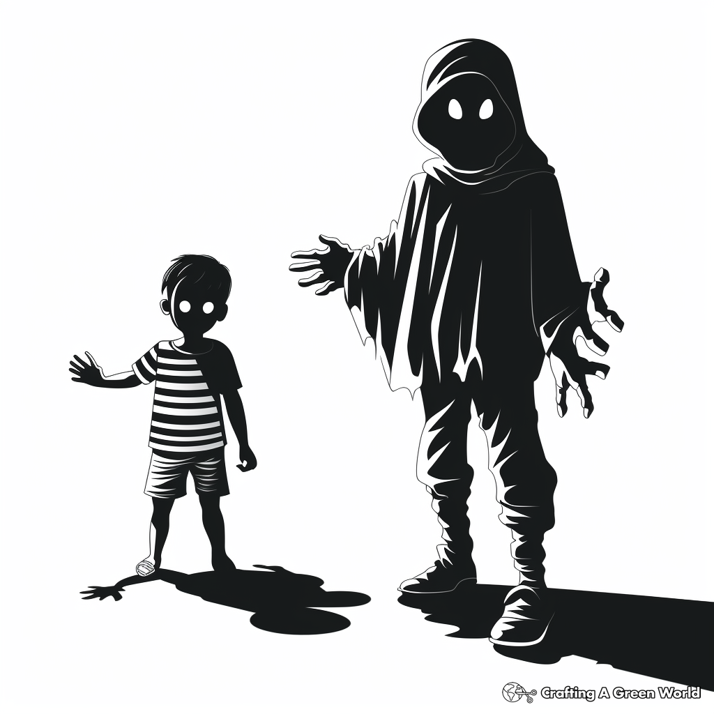 Spooky Halloween Shadow Coloring Pages 1